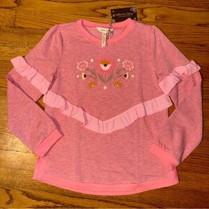 NWT sz 10 Matilda Jane Pink Long-sleeve Floral Embroidered Shirt Flower Applique